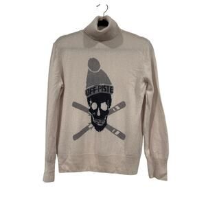 360 Cashmere Off Piste Skull Turtleneck Sweater, M